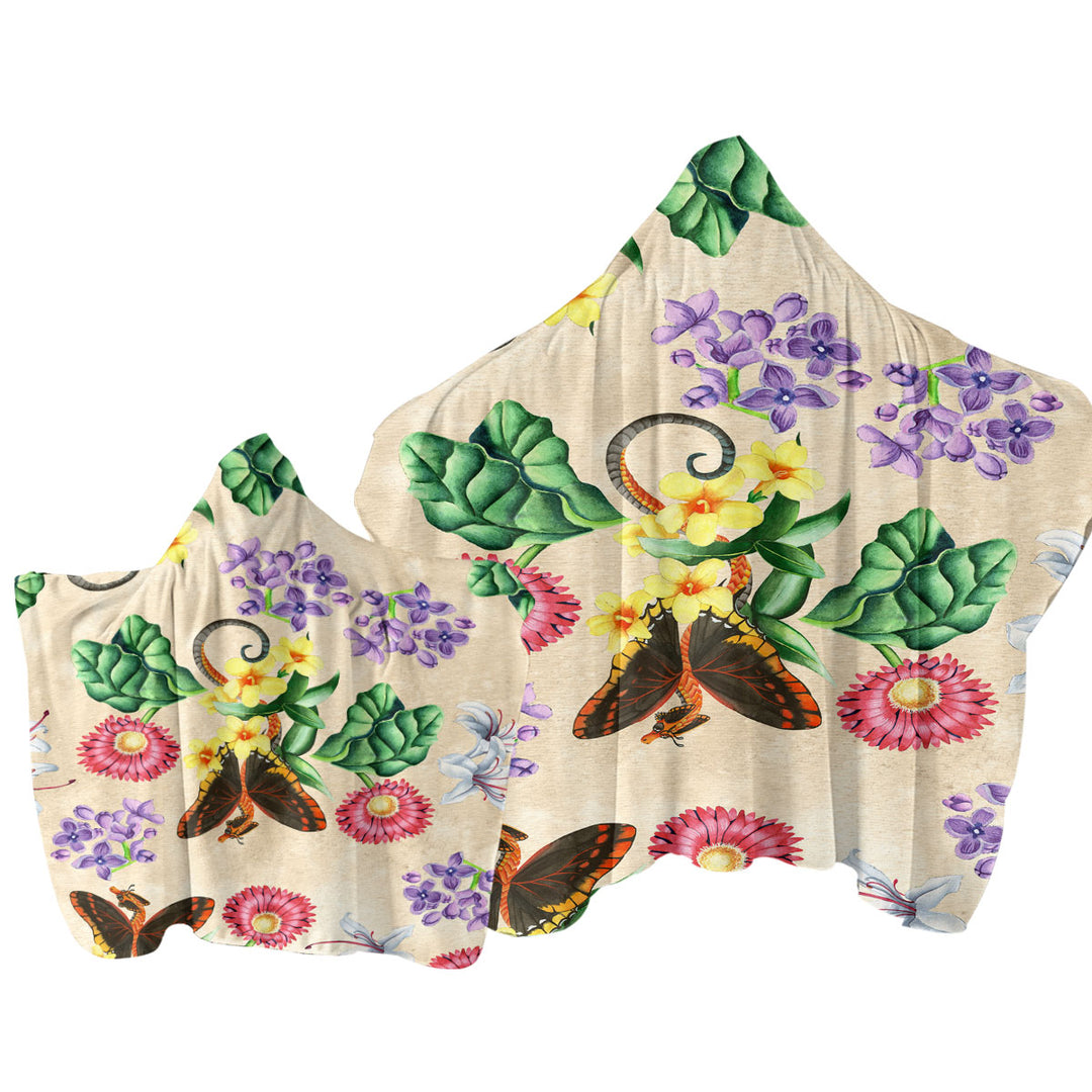 Towel Hoodie with Floral Butterflies Dragons