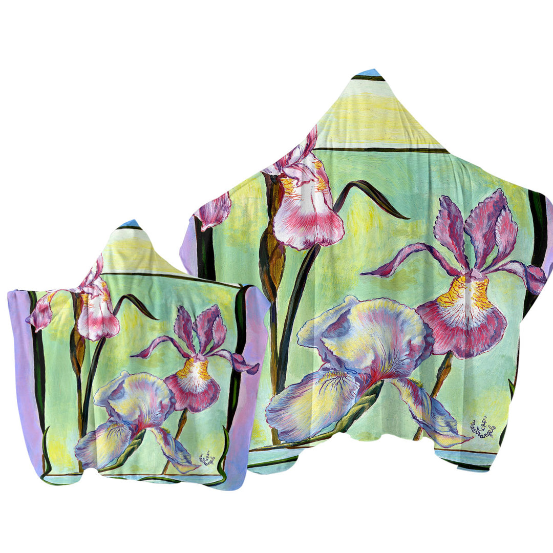 Towel Hoodie with Flowers Painting Art Deco Irises