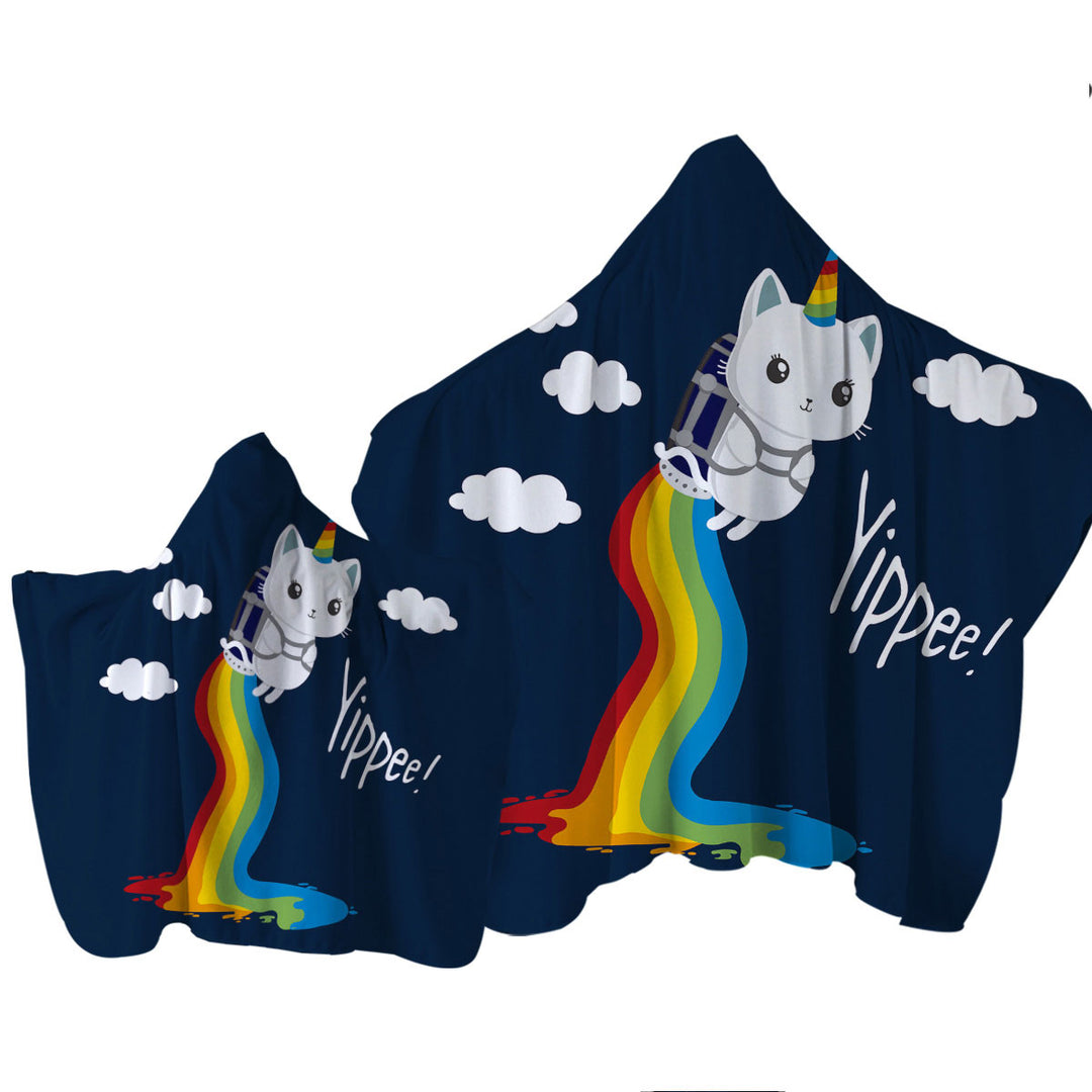 Towel Hoodie with Flying Unicorn Cat