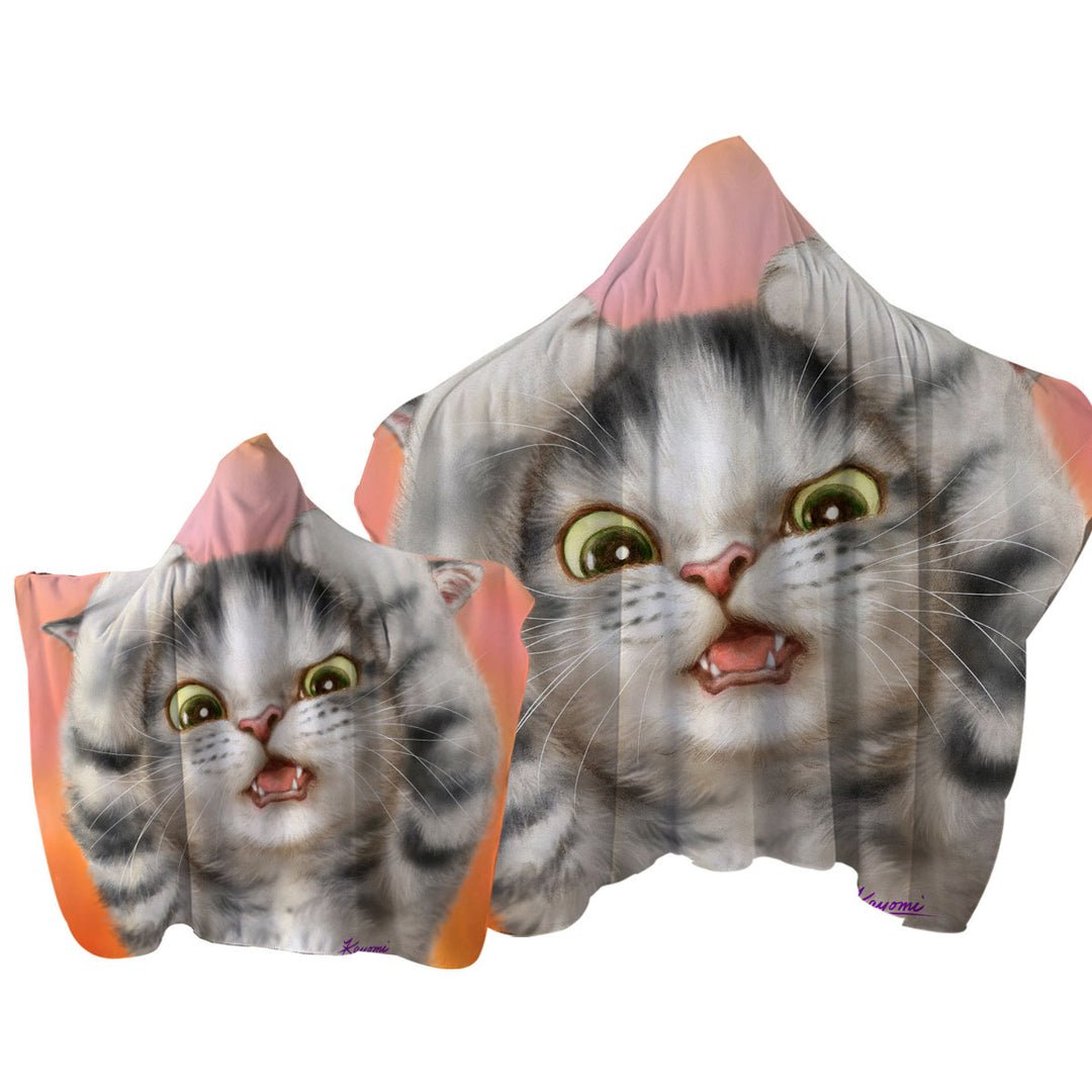 Towel Hoodie with Funny Cats Cute Kitten Surprised