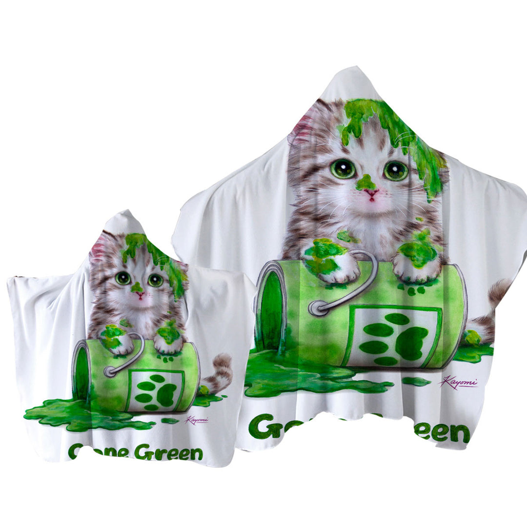 Towel Hoodie with Funny Cute Cats Gone Green Tabby Kitten