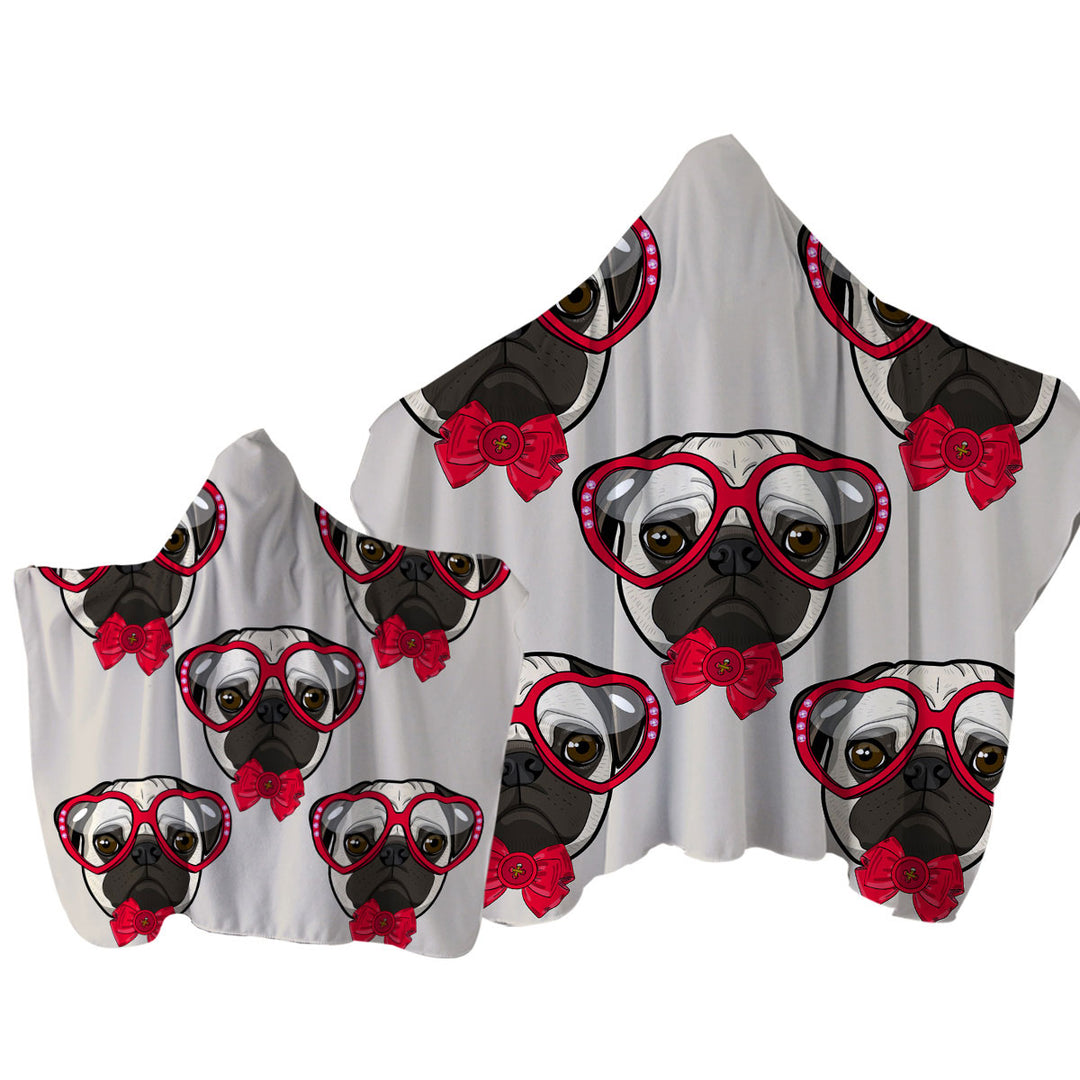 Towel Hoodie with Funny Elegant Pug Dog