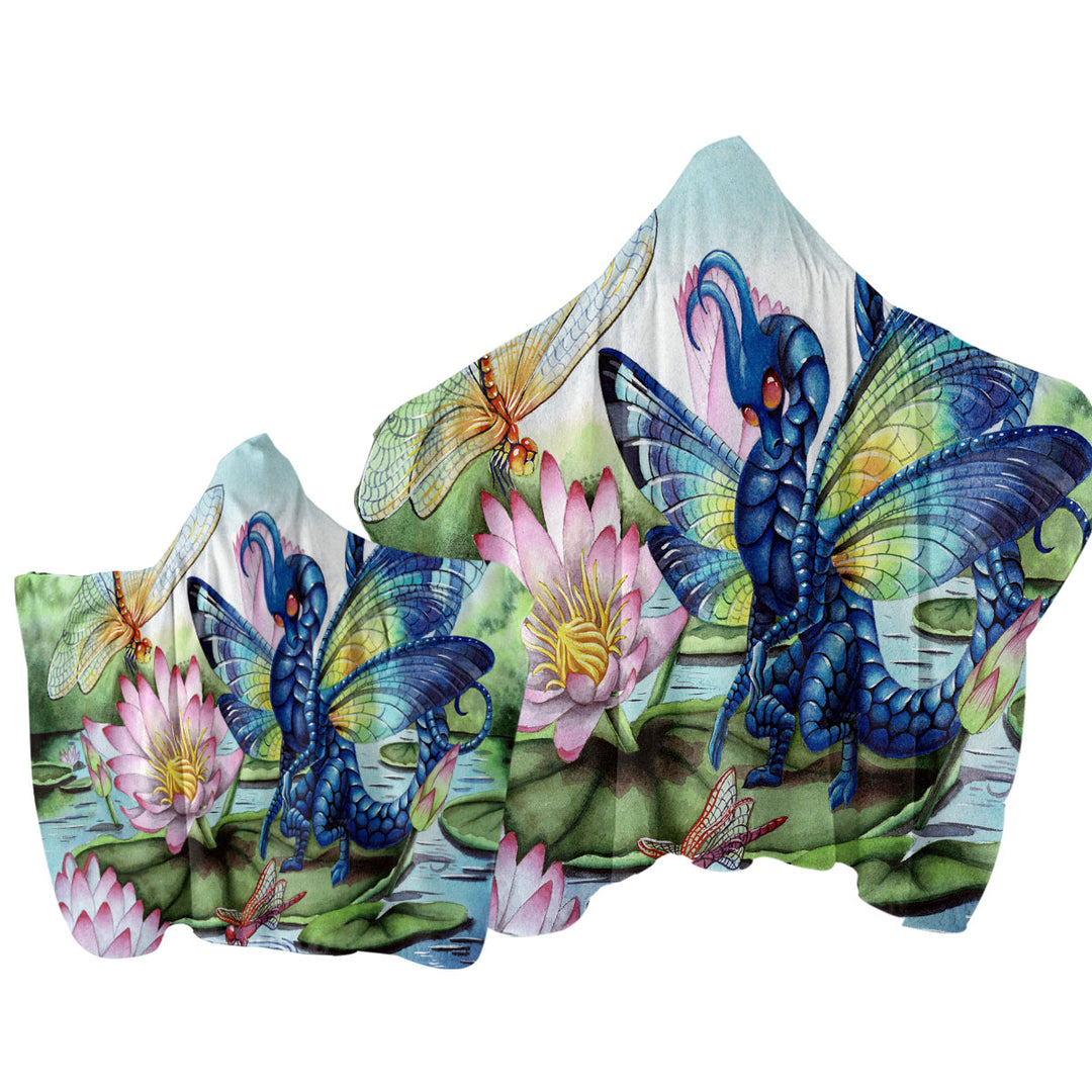 Towel Hoodie with Giant Water Lilies Dragonflies and Dragon