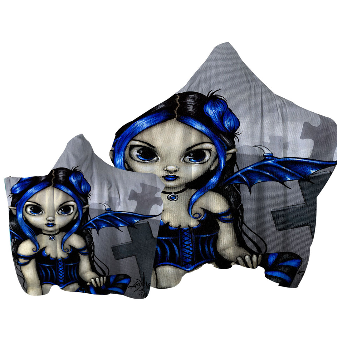 Towel Hoodie with Gothling Cute Blue Black Goth Fairy in a Cemetery