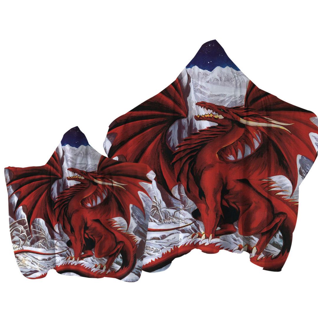 Towel Hoodie with Inferno Red Dragon Drawing in the Mountains