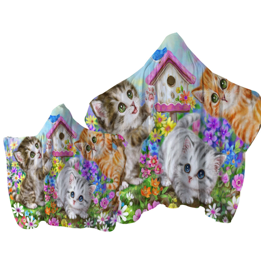 Towel Hoodie with Kids Designs Cute Bird House and Cats Kittens