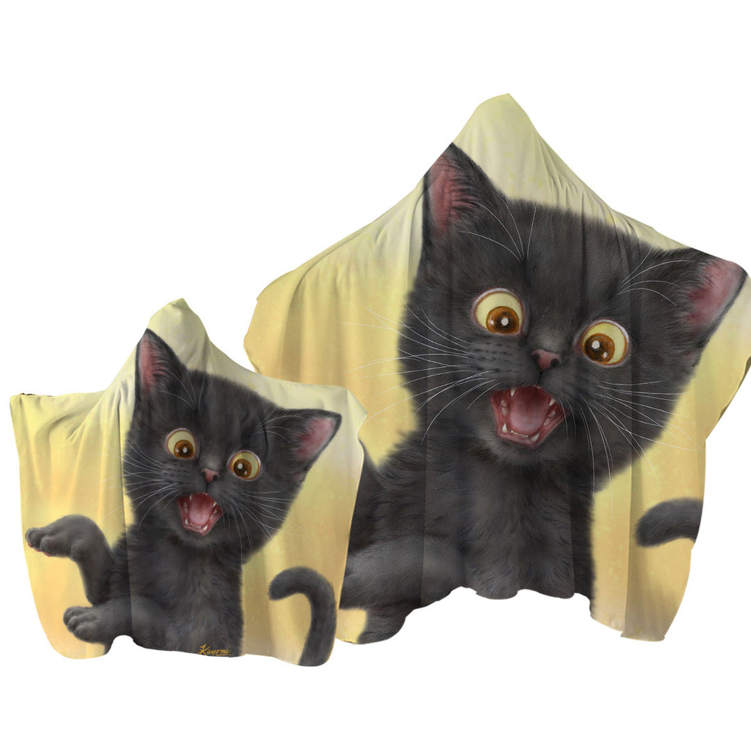 Towel Hoodie with Kittens for Children Happy Little Black Cat