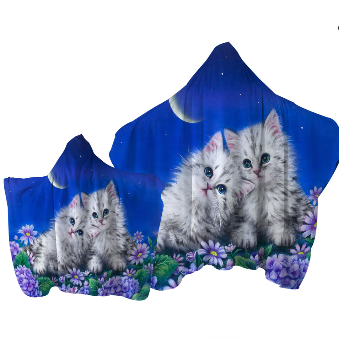 Towel Hoodie with Moonlight Cats Cute Sweet Kittens at Night