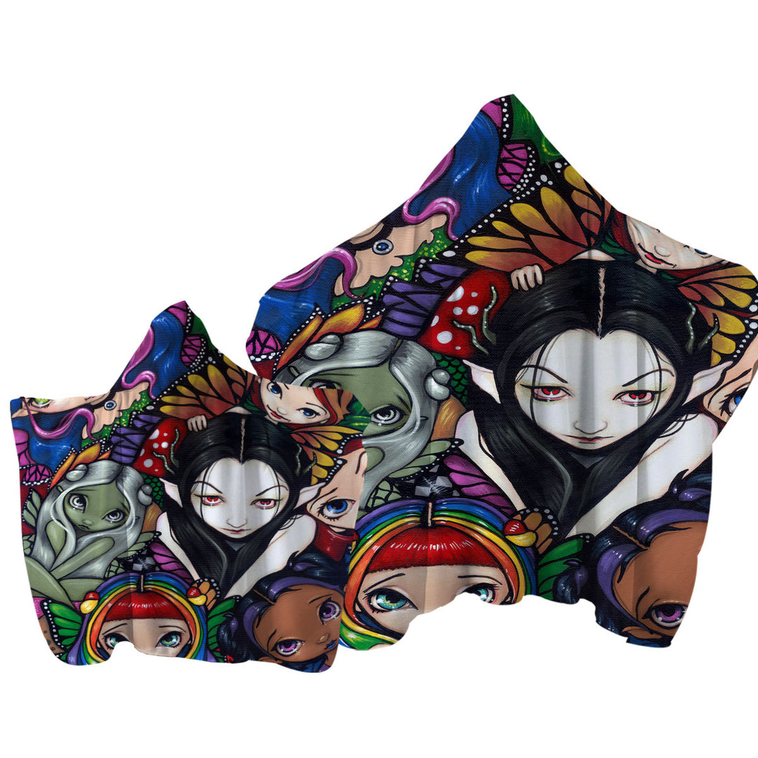 Towel Hoodie with Multi Colored Fantasy Art Fairy Group Portrait