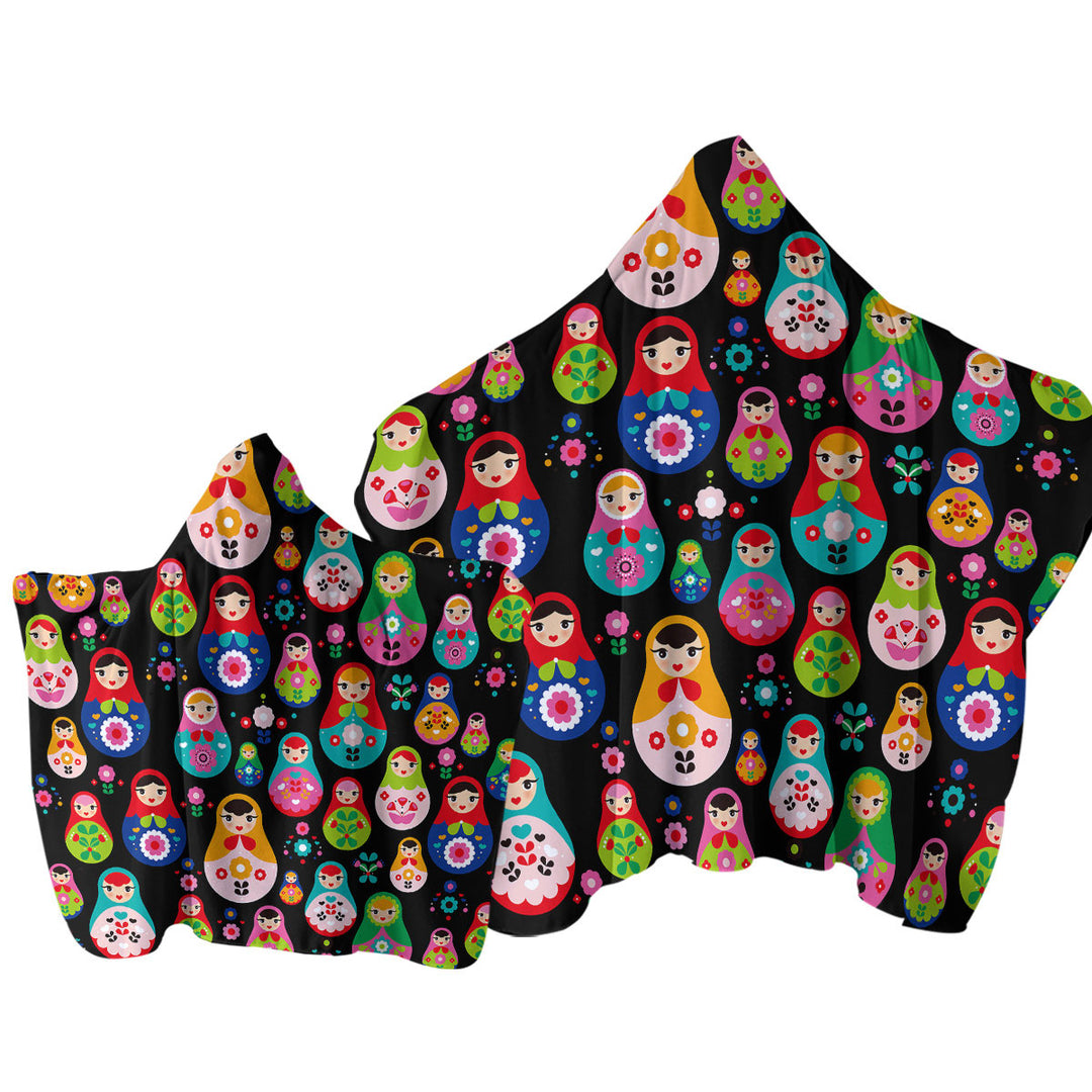 Towel Hoodie with Multi Colored Matryoshka Russian Doll