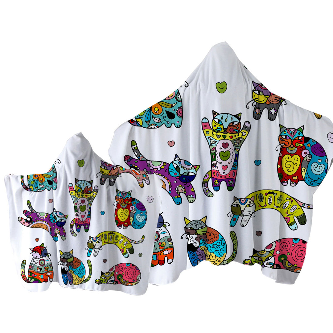 Towel Hoodie with Multi Colored Oriental Patterns Cats