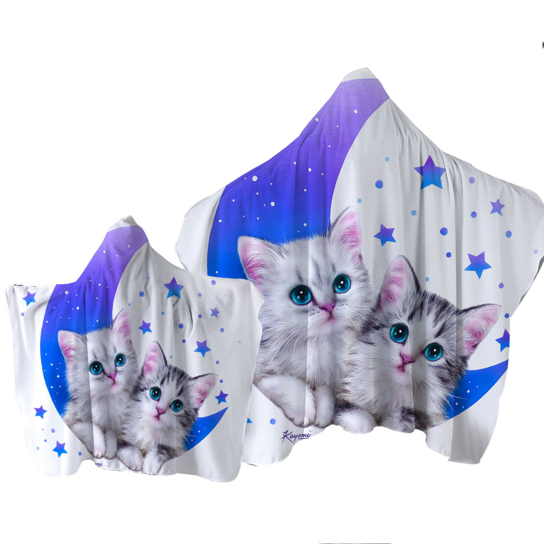 Towel Hoodie with Night Moon and Stars Sweet Grey Kittens