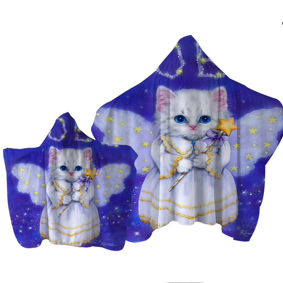 Towel Hoodie with Noel White Kitten Holiday Angel