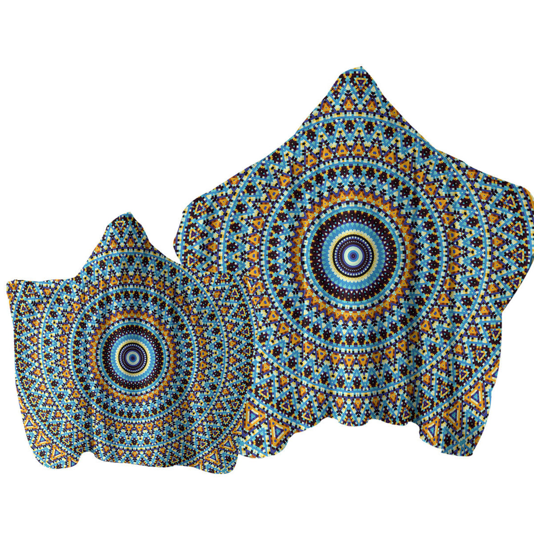 Towel Hoodie with Powerful Blue Black Orange Mandala