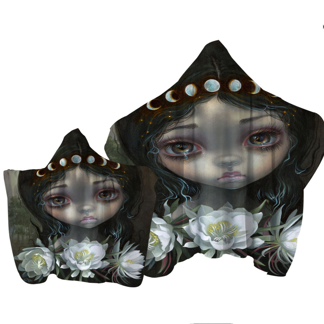 Towel Hoodie with Pretty Girl Queen of the Night Blooms