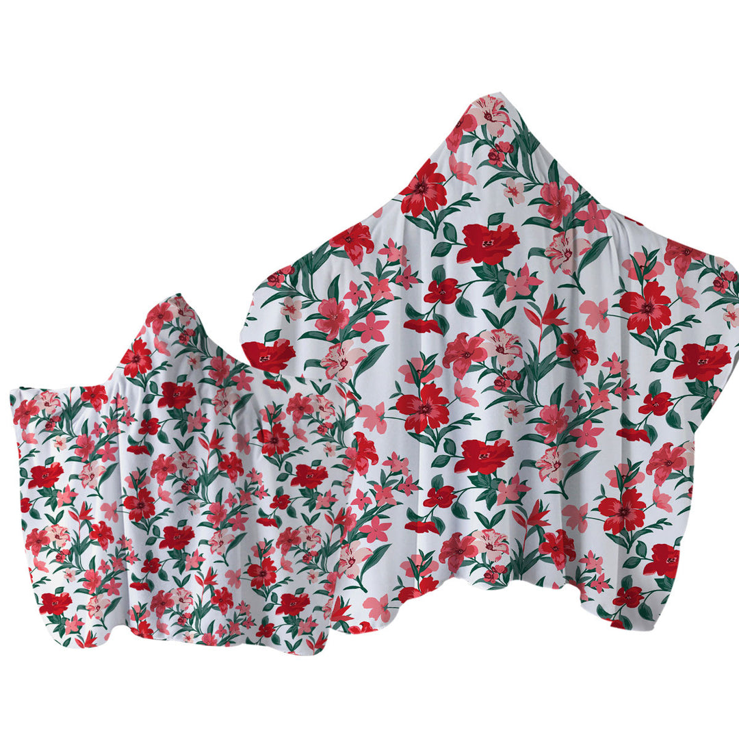 Towel Hoodie with Red Hibiscus Drawings