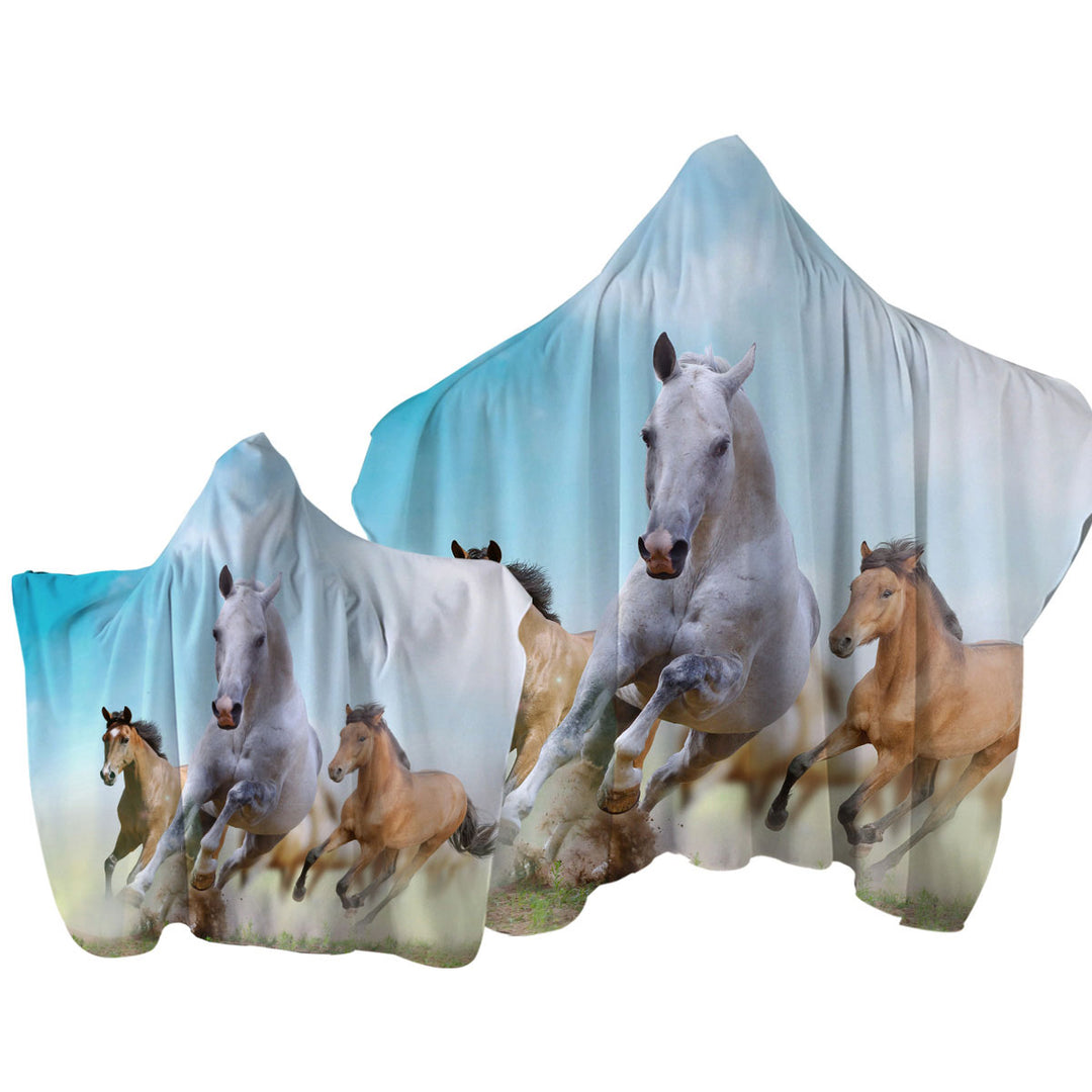 Towel Hoodie with Running Wild Horses