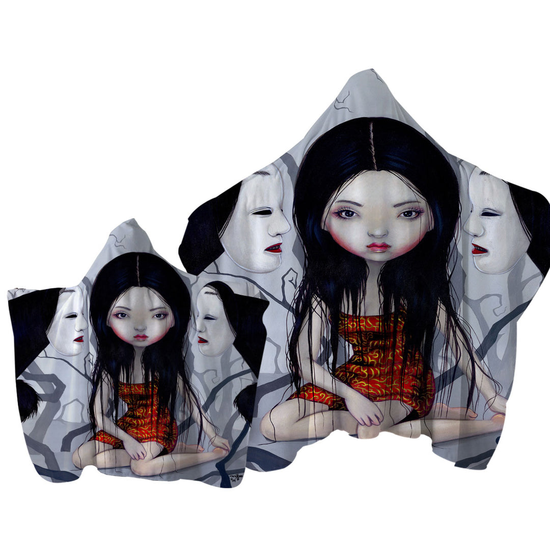 Towel Hoodie with Scary Art Lovely Maiden and Faceless Ghosts