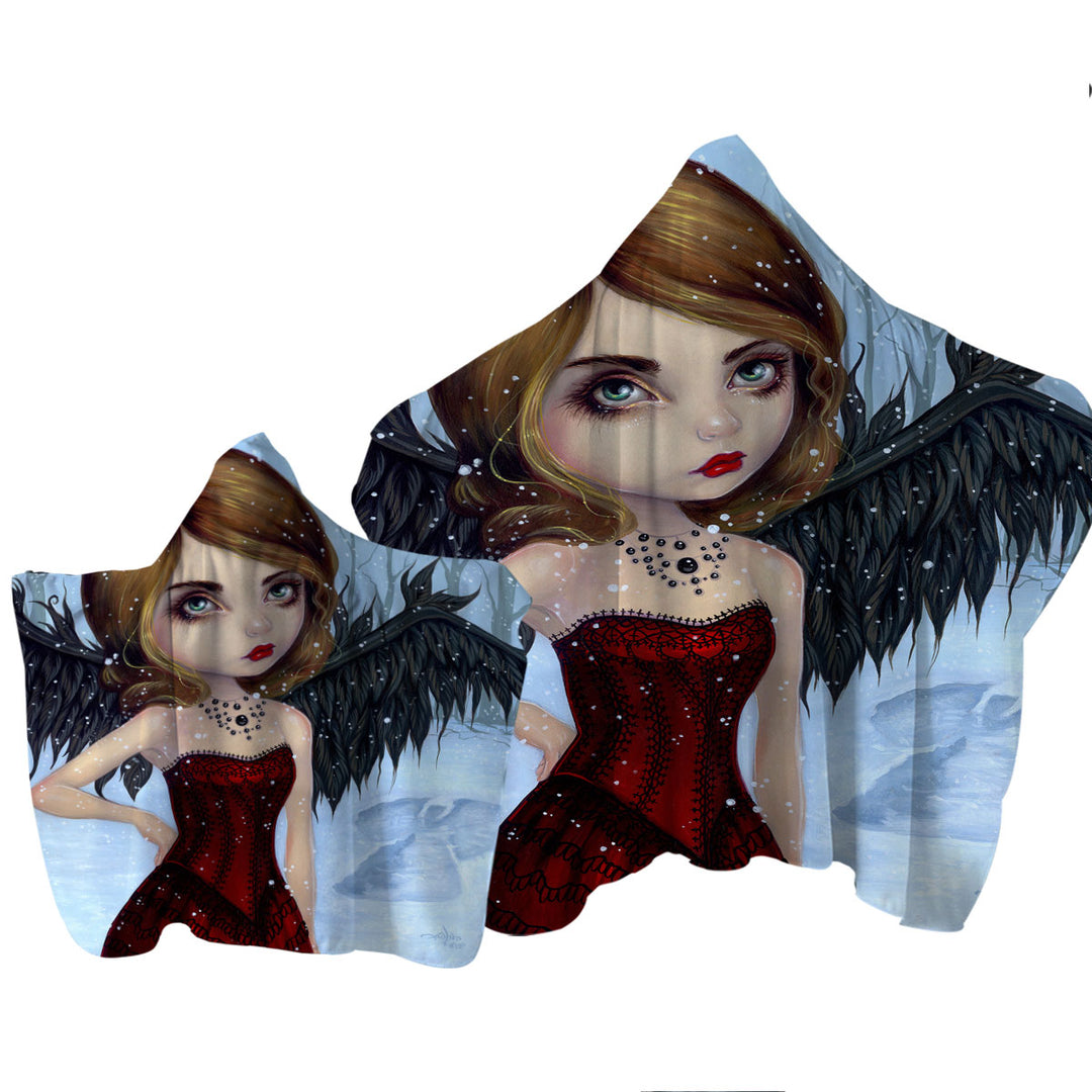 Towel Hoodie with Snow Angels Winter Forest Winged Beautiful Maiden