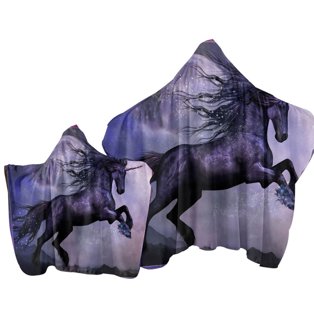 Towel Hoodie with Unicorn Art the Magical Dance of the Black Unicorn