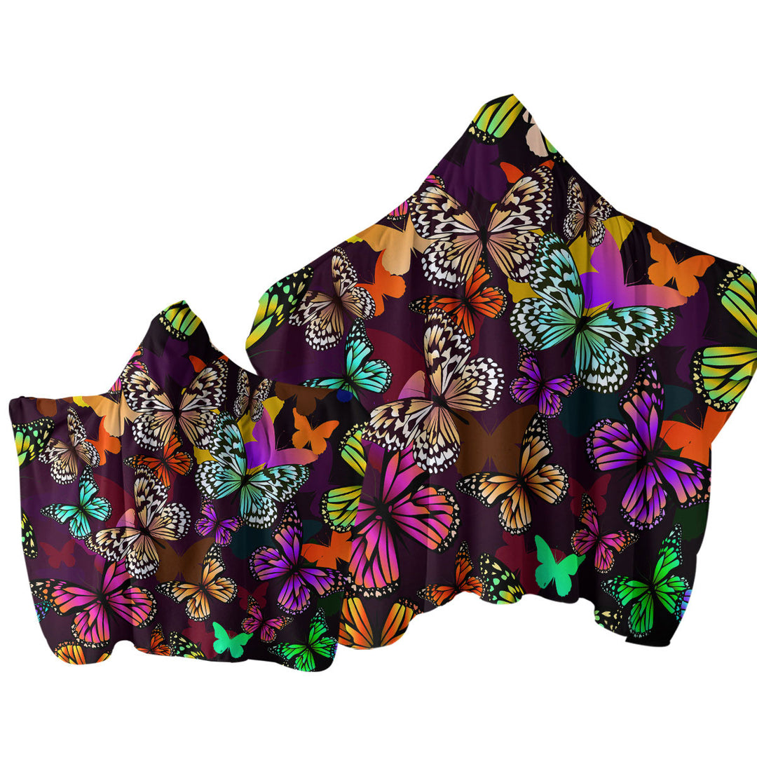 Towel Hoodie with Vivid Colored Butterflies