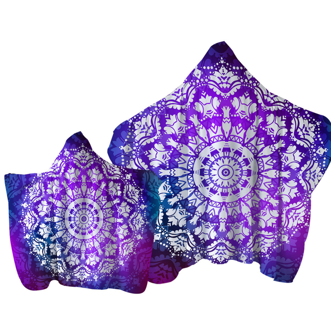 Towel Hoodie with White Royal Floral Mandala over Purple