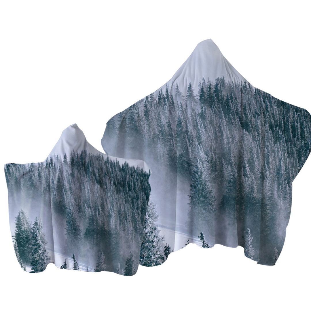 Towel Hoodie with Winter Snowy Mountain Forest