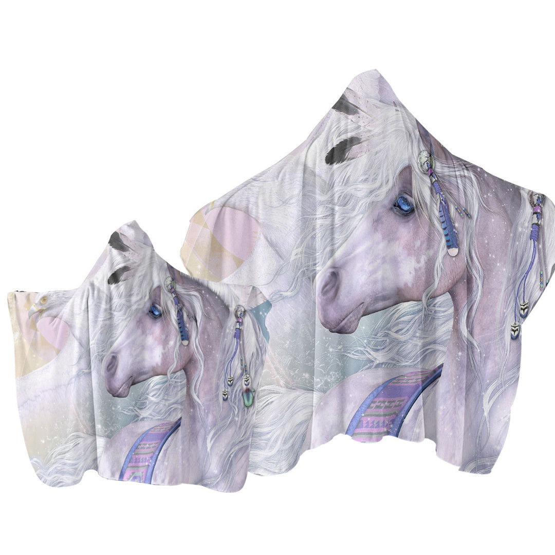 Towel Hoodie with Winter Solstice Dazzling Native American White Horse