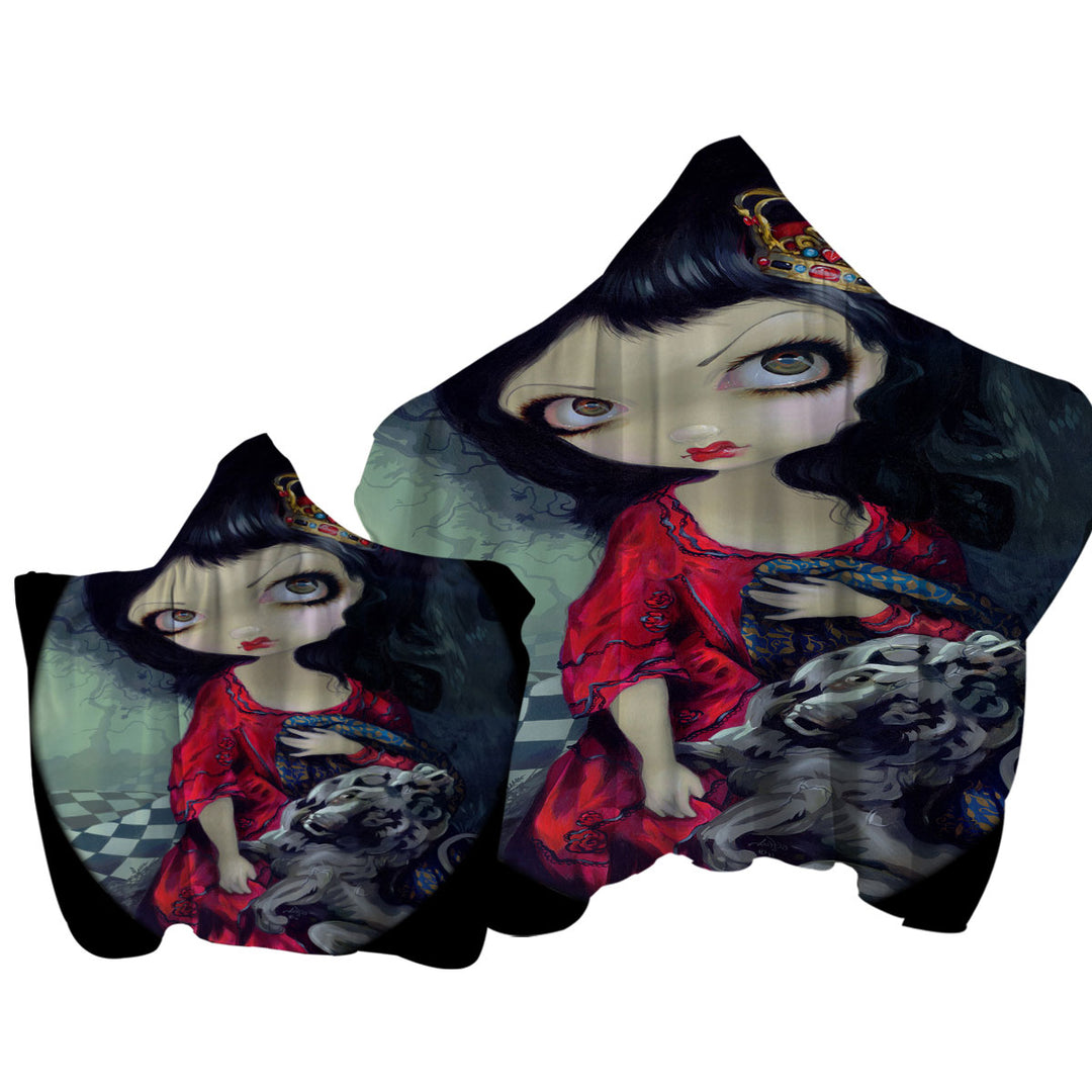 Towel with Hood with Alice Fairytale Painting Looking Glass Red Queen