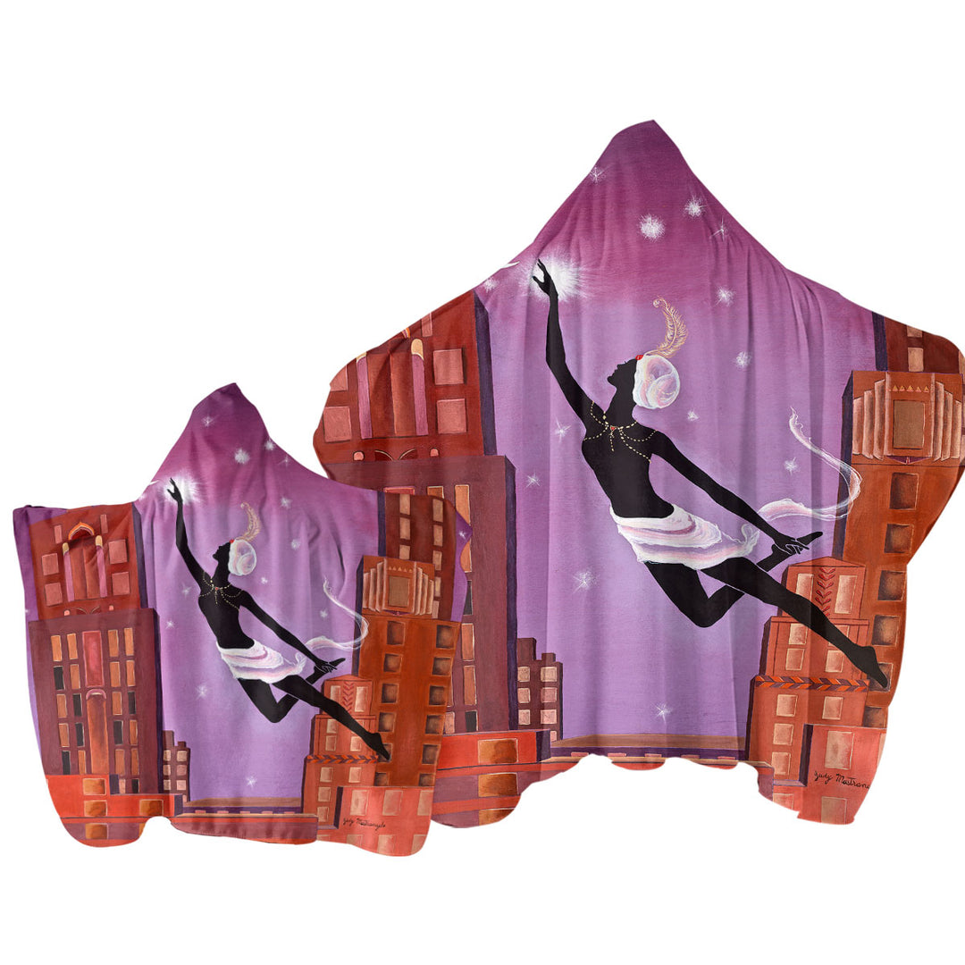 Towel with Hood with Art Deco Gliding Night City Dancing Painting