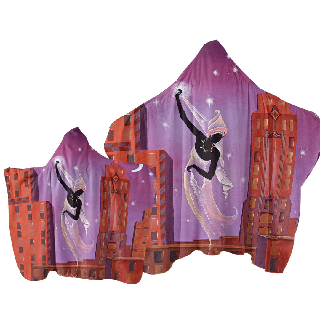 Towel with Hood with Art Deco Scarf Night City Dancing Painting