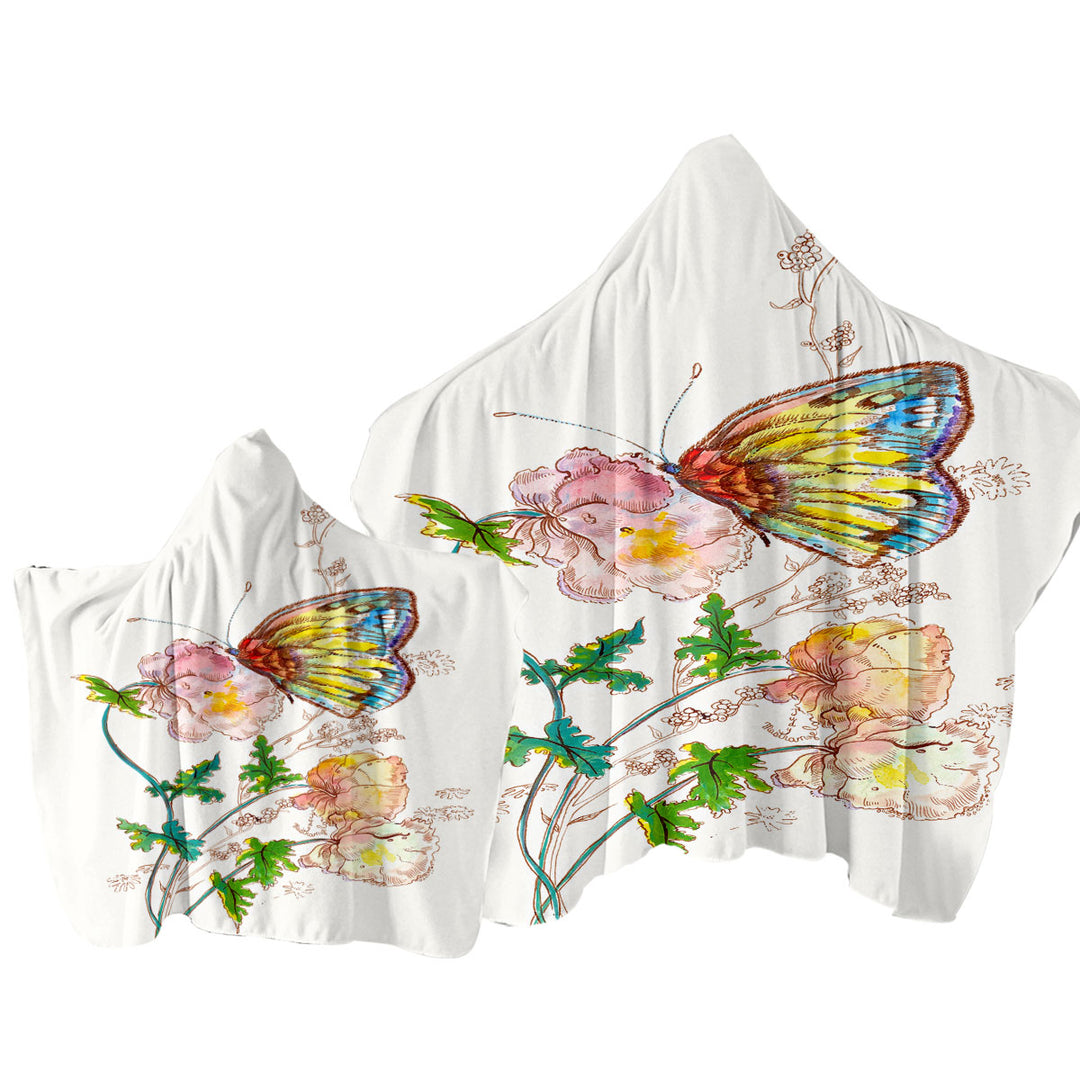 Towel with Hood with Art Drawing Butterfly JM Design