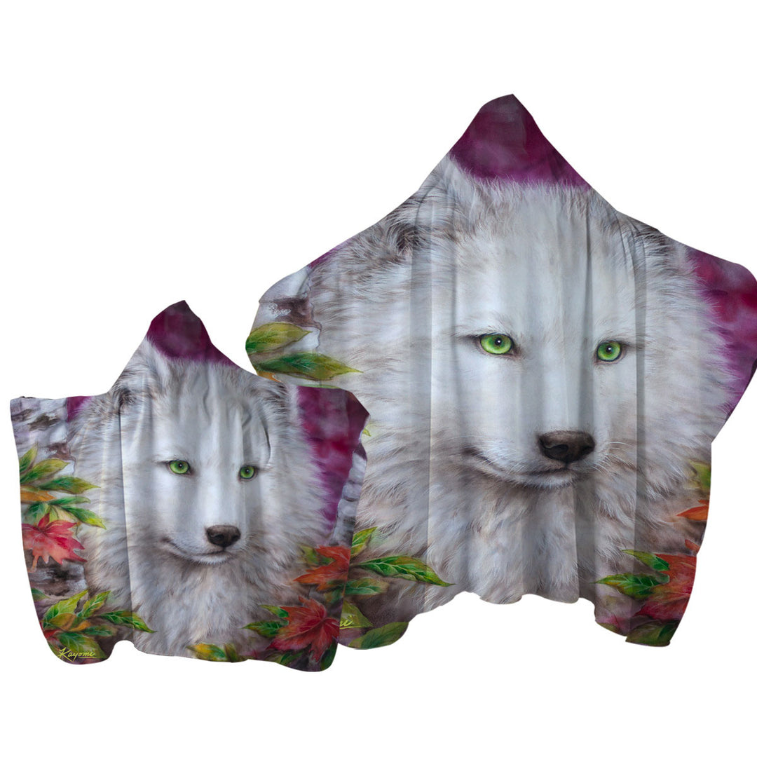 Towel with Hood with Art Painting Autumn White Lady Wolf