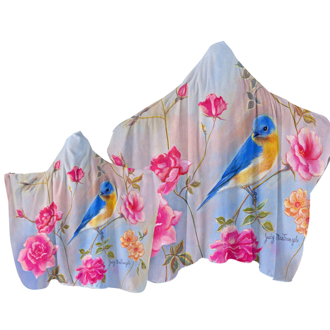 Towel with Hood with Art Painting Blue Bird in Roses