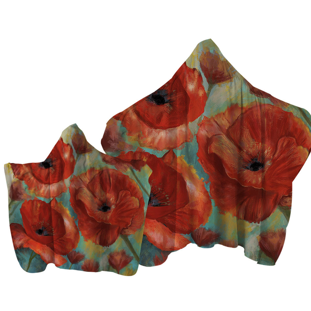 Towel with Hood with Art Painting Bold Red Poppies