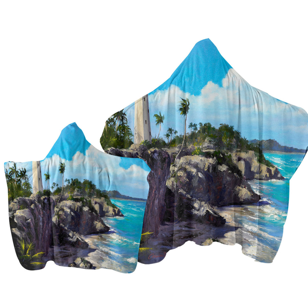 Towel with Hood with Art Painting Lighthouse Ocean Coastal Splendor