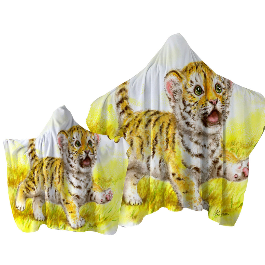 Towel with Hood with Art Painting for Kids Butterfly and Baby Tiger