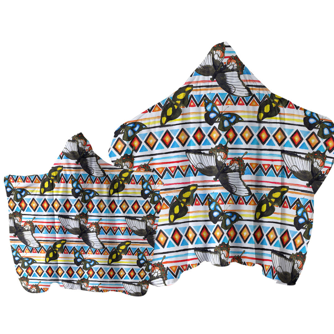 Towel with Hood with Aztec Pattern and Butterflies