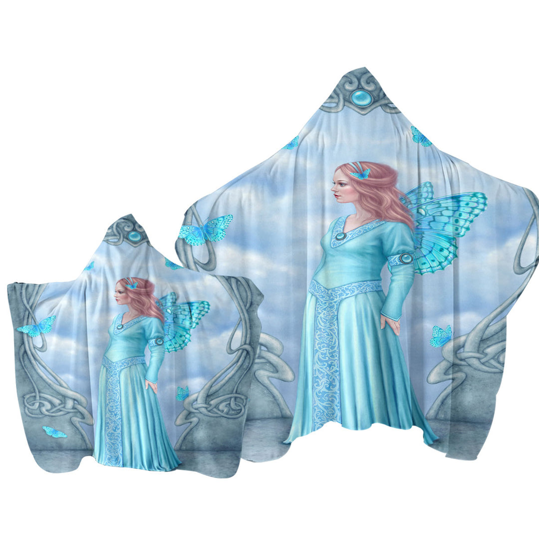 Towel with Hood with Butterflies and Blue Aquamarine Butterfly Girl