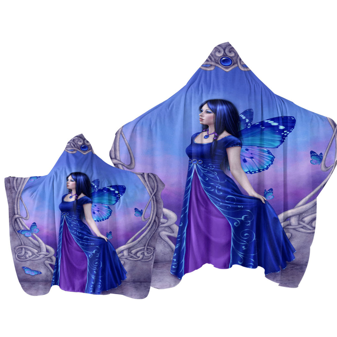 Towel with Hood with Butterflies and Purple Blue Sapphire Butterfly Girl