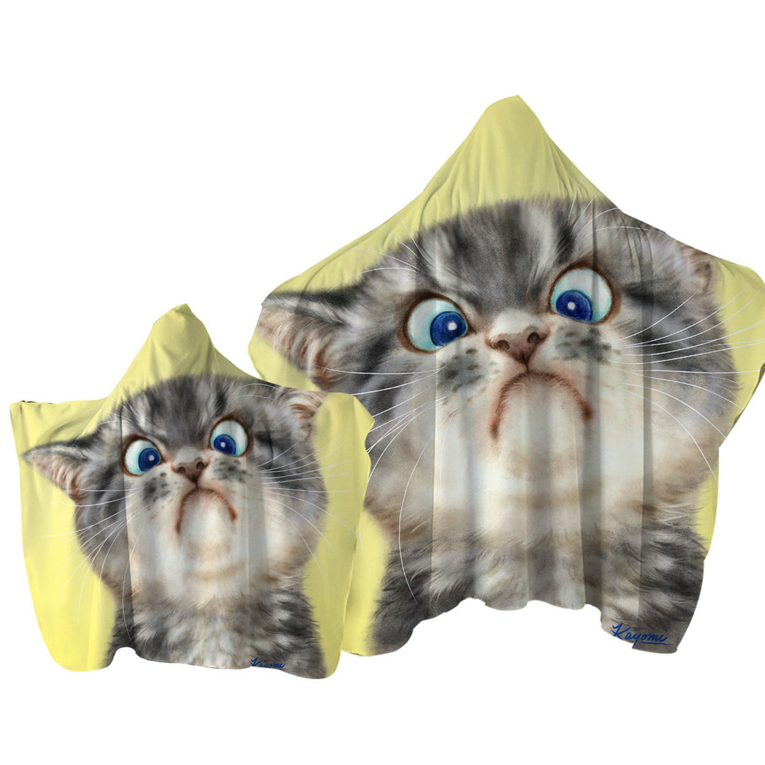 Towel with Hood with Cats Cute and Funny Faces Unhappy Grey Kitten