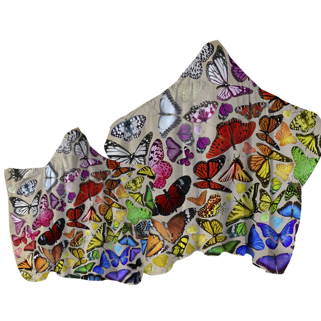 Towel with Hood with Colorful Rainbow Cluster of Butterflies