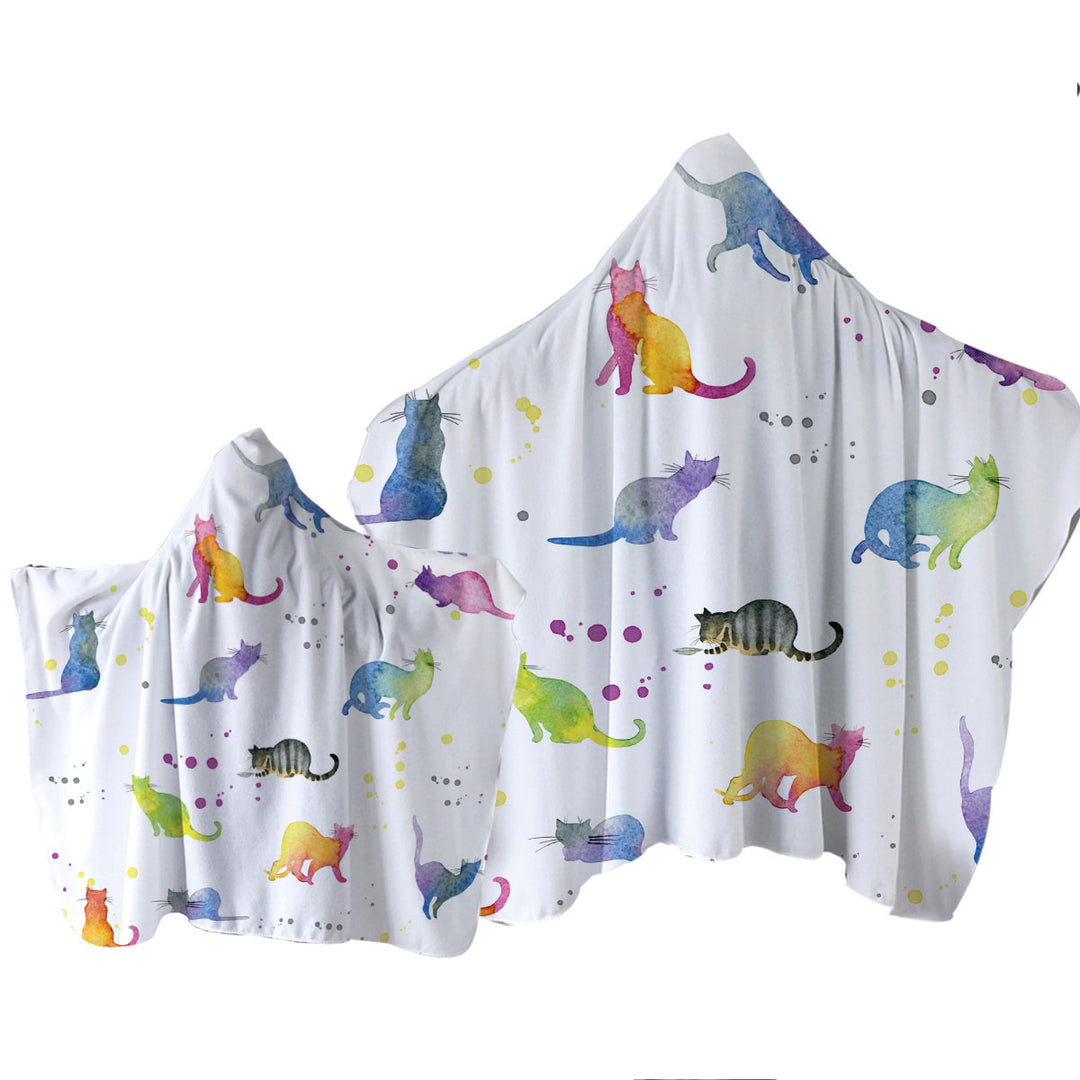 Towel with Hood with Colorful Water colored Cats