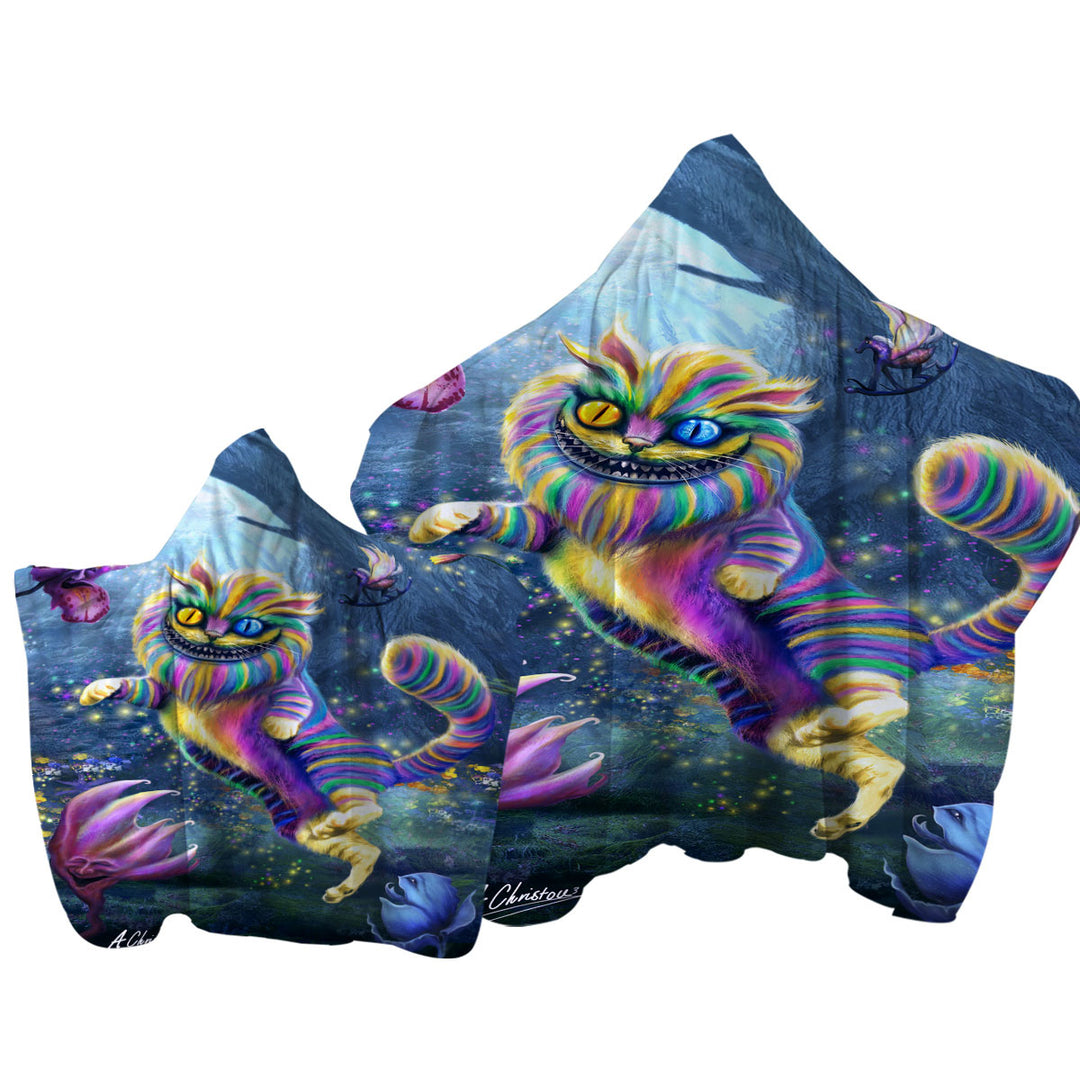 Towel with Hood with Cool Art Rainbow Cheshire Cat