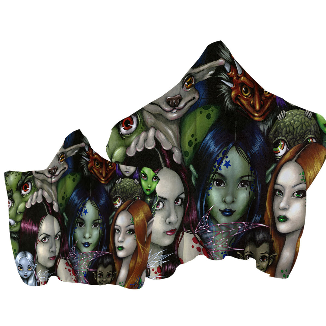 Towel with Hood with Cool Faery Folk Alliance Fantasy Creatures