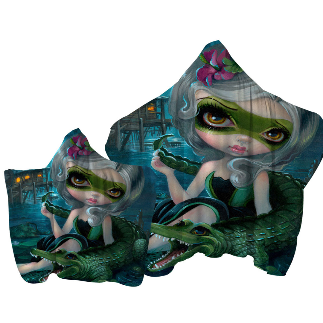 Towel with Hood with Cool Fantasy Art the Alligator Girl