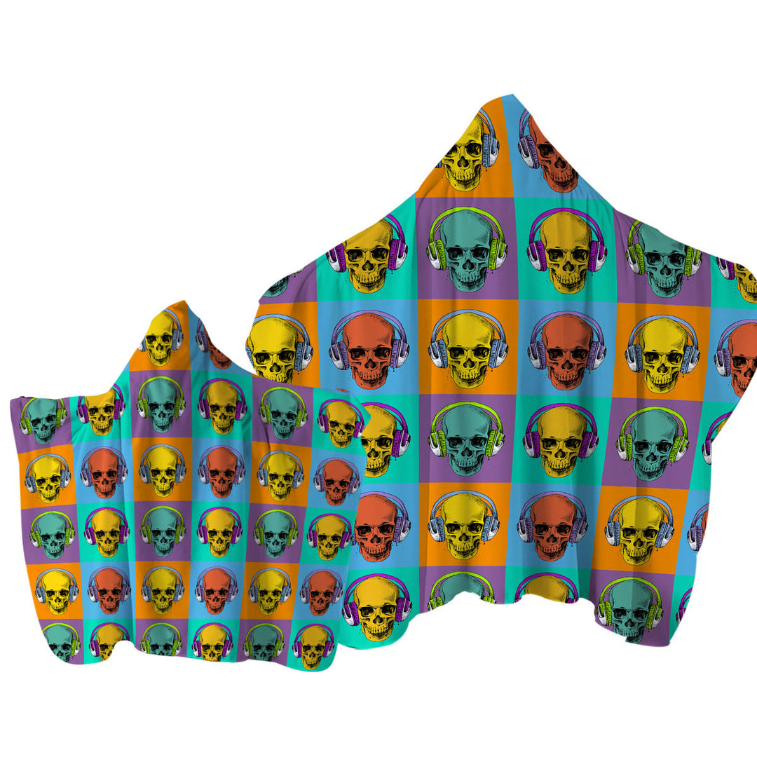 Towel with Hood with Cool Multi Colored Panel of Hipster Skulls