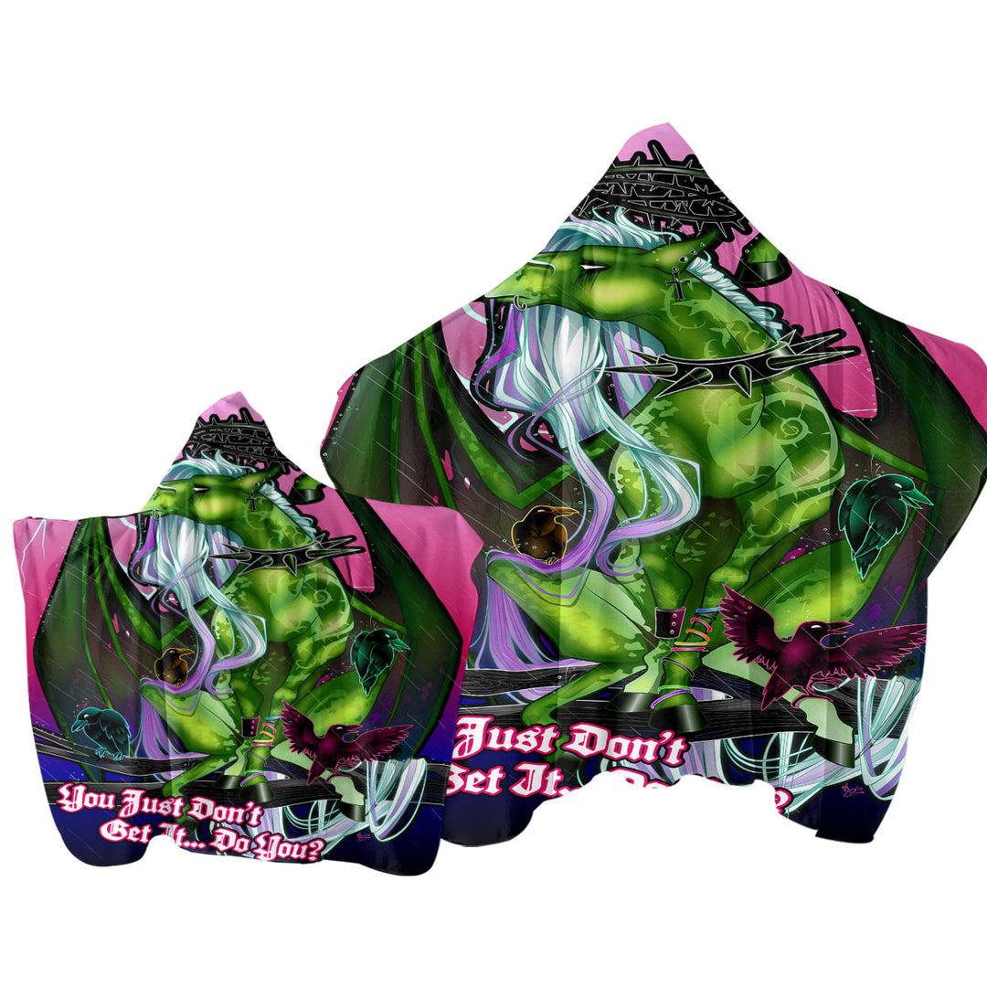 Towel with Hood with Cool Quote Fantasy Art Green Dragon and Crows