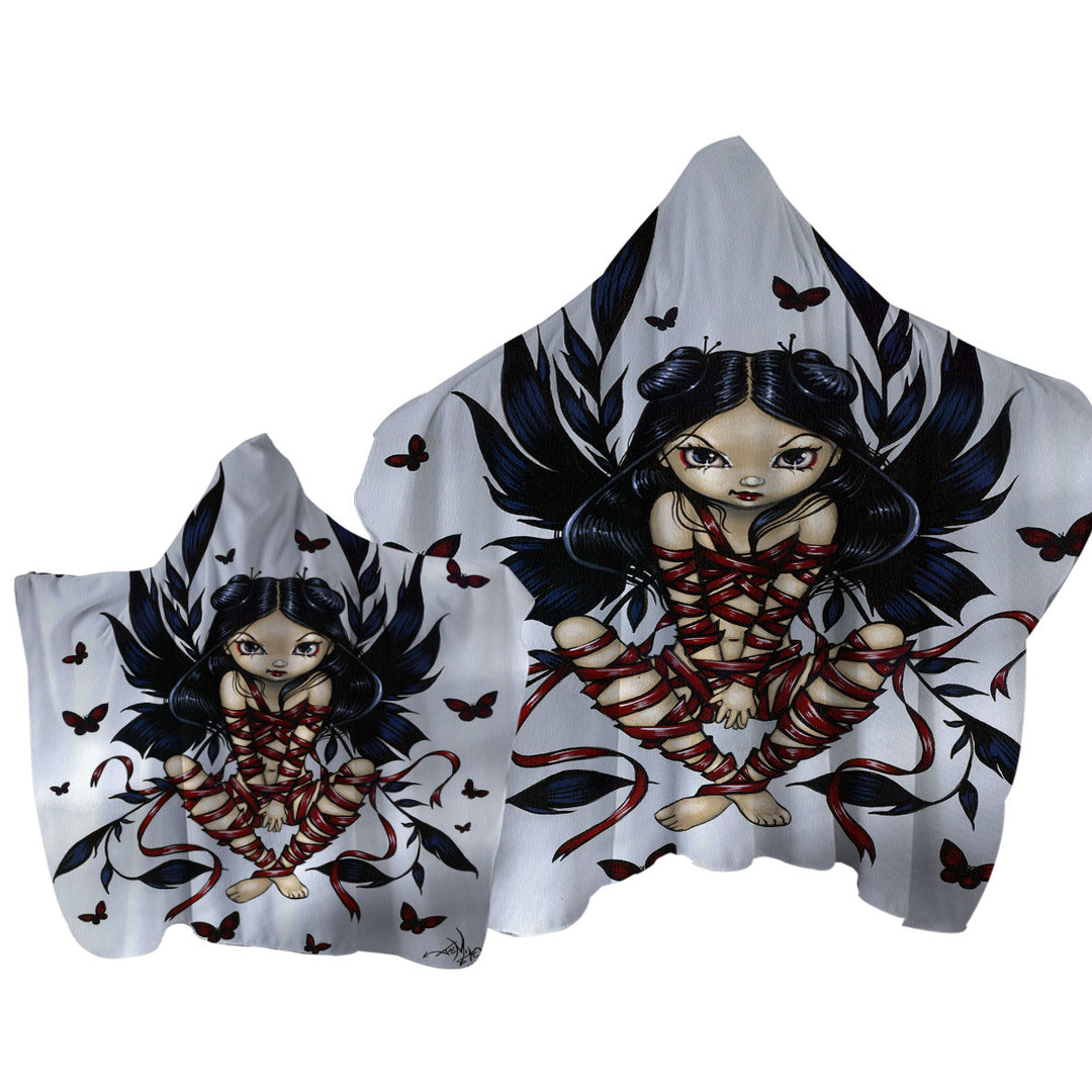 Towel with Hood with Dark Ribbon Fairy Gothic Fairy and Butterflies