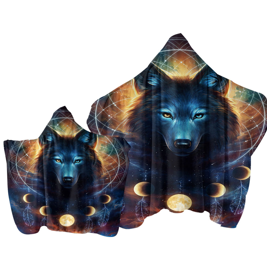 Towel with Hood with Dreamcatcher Space Moon Wolf